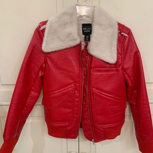 Red faux fur jacket